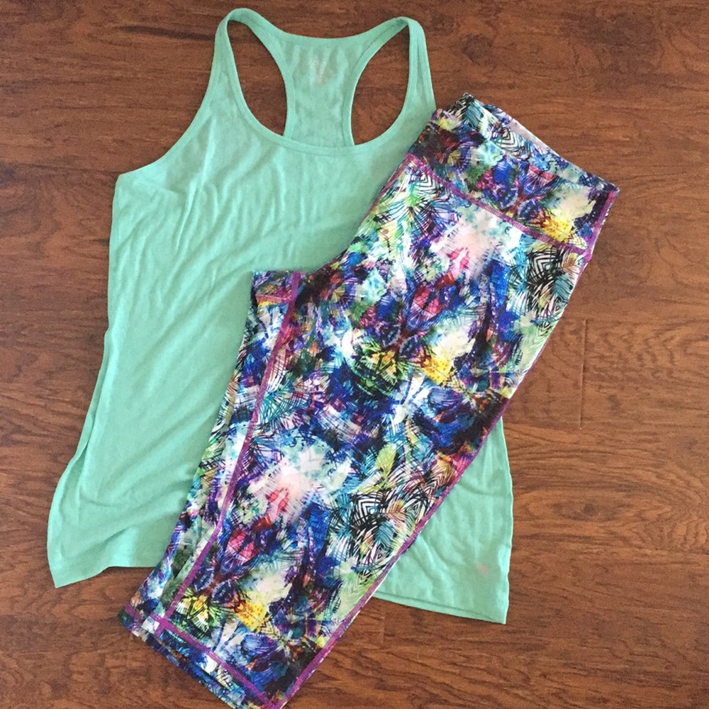 Zella crop 2XL athletic pants tropical print green